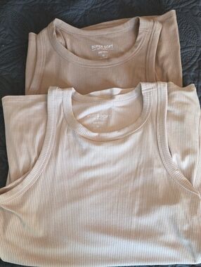 torrid 0 Cream And Taupe Ribbed Tank Tops